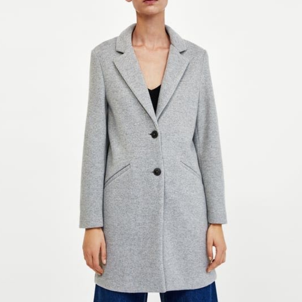 ZARA TRF Soft Jersey Light Grey Button Up Jacket Coat in XSmall
